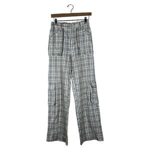 American Threads Plaid Cargo Wide Leg Pants Tan Utility Streetwear Size Medium
